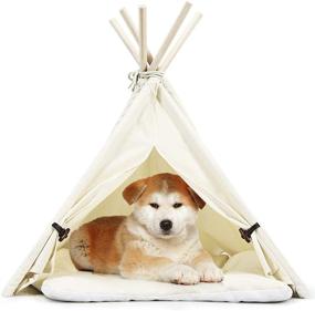 img 4 attached to Tangkula Pet Teepee, Portable 33 Inch Pet House with Stable Structure for Puppy Cat Rabbit, washable Indoor Outdoor Pet Sleep Bed Luxury Cozy Cave- Beige