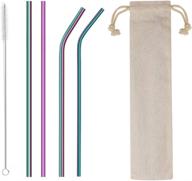 🌈 set of 4 reusable metal straws – 8.5-inch stainless steel straws with case and cleaning brush - ideal for 20/30 oz tumblers (rainbow) logo