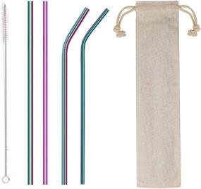 img 4 attached to 🌈 Set of 4 Reusable Metal Straws – 8.5-inch Stainless Steel Straws with Case and Cleaning Brush - Ideal for 20/30 Oz Tumblers (Rainbow)