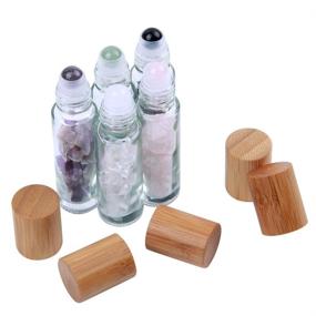 img 1 attached to 💎 Constore Gemstone Roller Bottles: 5 PCS, 10ML, Refillable Roll On Bottles with Bamboo Lids and Healing Crystal Chips – Ideal for Perfumes and Aromatherapy Oils
