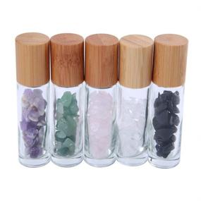 img 4 attached to 💎 Constore Gemstone Roller Bottles: 5 PCS, 10ML, Refillable Roll On Bottles with Bamboo Lids and Healing Crystal Chips – Ideal for Perfumes and Aromatherapy Oils