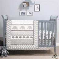 🐘 grey neutral baby crib bedding set by belle - elephant walk jungle geometric chevron 4-piece set logo