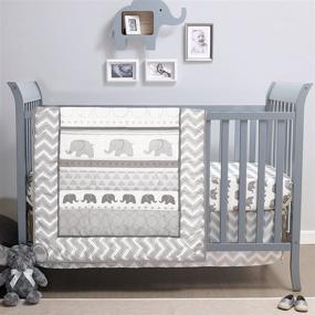 img 4 attached to 🐘 Grey Neutral Baby Crib Bedding Set by Belle - Elephant Walk Jungle Geometric Chevron 4-Piece Set