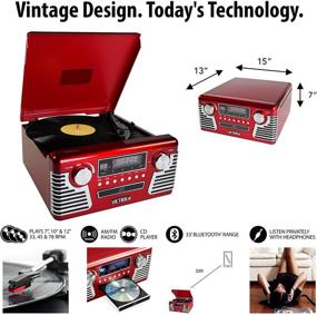 img 1 attached to 🎶 Victrola 1950s Retro Bluetooth Record Player & Multimedia Center - Built-in Speakers, 3-Speed Turntable, CD Player, AM/FM Radio, Vinyl to MP3 Recording, Wireless Music Streaming, Red