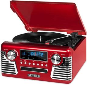 img 4 attached to 🎶 Victrola 1950s Retro Bluetooth Record Player & Multimedia Center - Built-in Speakers, 3-Speed Turntable, CD Player, AM/FM Radio, Vinyl to MP3 Recording, Wireless Music Streaming, Red