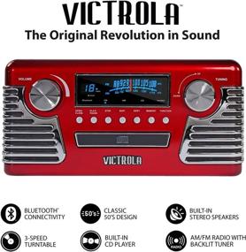 img 2 attached to 🎶 Victrola 1950s Retro Bluetooth Record Player & Multimedia Center - Built-in Speakers, 3-Speed Turntable, CD Player, AM/FM Radio, Vinyl to MP3 Recording, Wireless Music Streaming, Red