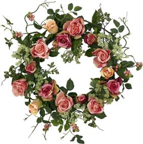img 4 attached to 🍑 20-Inch Peach Rose Wreath – Nearly Natural 4802 for Decor - 15" x 6" x 15