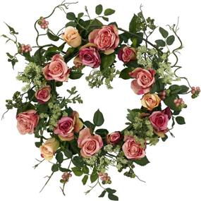 img 1 attached to 🍑 20-Inch Peach Rose Wreath – Nearly Natural 4802 for Decor - 15" x 6" x 15
