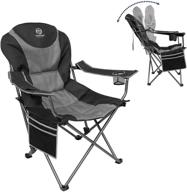 coastrail outdoor reclining camping chair: comfortable foldable chair with cup holders, head bag, & side pockets, supports up to 350lbs, black & grey логотип