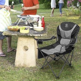 img 3 attached to Coastrail Outdoor Reclining Camping Chair: Comfortable Foldable Chair with Cup Holders, Head Bag, & Side Pockets, Supports up to 350lbs, Black & Grey