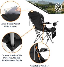 img 1 attached to Coastrail Outdoor Reclining Camping Chair: Comfortable Foldable Chair with Cup Holders, Head Bag, & Side Pockets, Supports up to 350lbs, Black & Grey