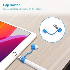 img 2 attached to 🖊️ Fintie 3-Piece Silicone Bundle for Apple Pencil 1st Gen: Soft Protective Cover, Cap Holder, Nib Cover, Cable Adapter Tether - Blue