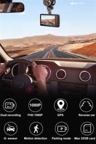 img 3 attached to ЧОРТАУ Автомобильная видеокамера с датчиком GPS Full HD 1080P - Двойная видеокамера с широким углом обзора 📸 170°, 3-дюймовый LCD-экран - Передняя и задняя камеры для автомобилей с функцией мониторинга парковки, циклической записи, ночного видения и г-сенсором