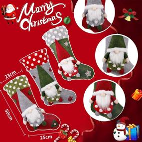 img 1 attached to 🎅 Set of 3 Christmas Stockings - 19 Inch 3D Gnomes Santa Fireplace Hanging Stockings for Family Decoration - Xmas Character Holiday Season Party Decor