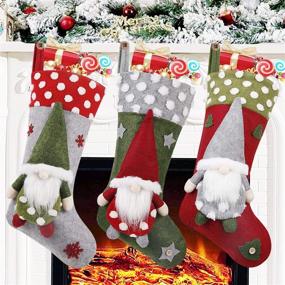 img 4 attached to 🎅 Set of 3 Christmas Stockings - 19 Inch 3D Gnomes Santa Fireplace Hanging Stockings for Family Decoration - Xmas Character Holiday Season Party Decor