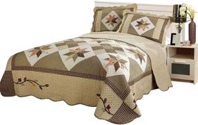 img 4 attached to 🏡 Bringing Vintage Farmhouse Elegance: Brandream Queen Size Luxury Patchwork Quilts Bedspread Set