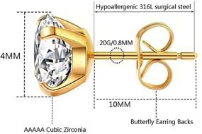 img 3 attached to 💎 Hypoallergenic Unisex 14K Gold Plated Surgical Steel CZ Stud Earrings - 6 Pairs in Sizes 2MM to 8MM