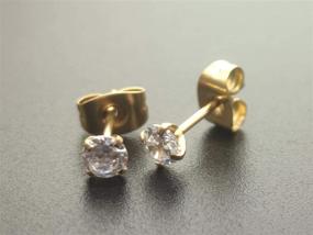 img 2 attached to 💎 Hypoallergenic Unisex 14K Gold Plated Surgical Steel CZ Stud Earrings - 6 Pairs in Sizes 2MM to 8MM