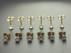 img 1 attached to 💎 Hypoallergenic Unisex 14K Gold Plated Surgical Steel CZ Stud Earrings - 6 Pairs in Sizes 2MM to 8MM