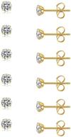 💎 hypoallergenic unisex 14k gold plated surgical steel cz stud earrings - 6 pairs in sizes 2mm to 8mm logo