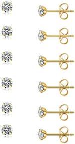 img 4 attached to 💎 Hypoallergenic Unisex 14K Gold Plated Surgical Steel CZ Stud Earrings - 6 Pairs in Sizes 2MM to 8MM