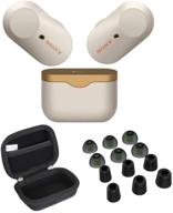 sony wf-1000xm3 silver true wireless noise-canceling earbuds bundle with travel case and memory foam tips logo