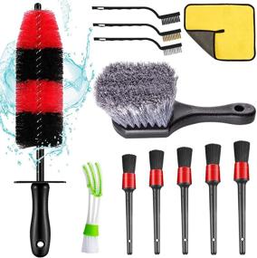 img 4 attached to 🧹 Nolimas 12-Piece Car Wheel and Tire Brush Kit with 17-Inch Long Wheel Brush, Short Handle Tire Brush, 5 Detailing Brushes, and 3 Wire Brushes for Efficient Cleaning of Car Wheels, Interior, and Exterior