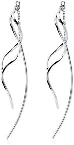 img 4 attached to SLUYNZ 925 Sterling Silver Wave Curve Threader Earrings Chain for Women Girls with Tassel Dangle