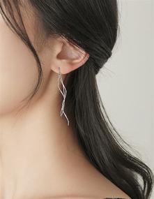 img 2 attached to SLUYNZ 925 Sterling Silver Wave Curve Threader Earrings Chain for Women Girls with Tassel Dangle