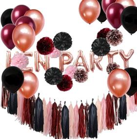 img 1 attached to 🎈 All-in-One Burgundy Black Rose Gold Hen Party Balloons Tissue Paper Pom Poms Tassels Garland Circle Confetti for Bachelorette Party Bridal Shower Decorations