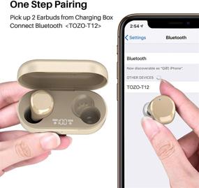 img 3 attached to 🎧 Беспроводные наушники TOZO T12 c Bluetooth-гарнитурой и высокой степенью воспроизведения звука, заряжаемые через безпроводной корпус с дисплеем, водонепроницаемость IPX8, функцией громкой связи и удобное ношение при занятиях спортом - Шампанское.