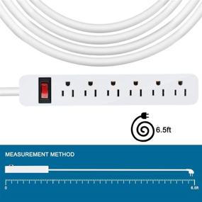 img 2 attached to ⚡ ExtraStar Перенапряжение с 6 розетками, удлинитель на 6 футов, 14AWG, 15A 125V 1875W, плоским штепселем, крепление на стену для iPhone iPad Laptop Home School Office, сертифицировано ETL - белый.