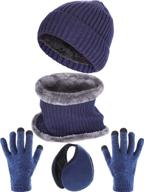 tatuo 4-piece ski warm set: hat, scarf, gloves, earmuffs for adults & kids logo