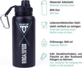 img 2 attached to Ultimate Sports Water Bottle: PULLUP & DIP 950ml (32oz), Stainless Steel, BPA-free, Leak-proof, Vacuum Insulated with Carabiner - Perfect for Gym, Outdoors, Cycling, and Travel