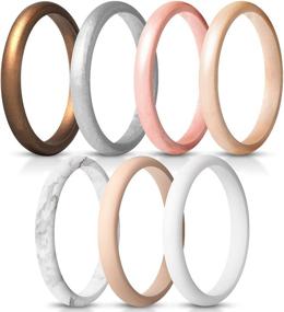 img 4 attached to 💍 Thin and Stackable Silicone Wedding Rings for Women - ThunderFit Women's Band Rings, 2.5mm Width, 1.8mm Thick