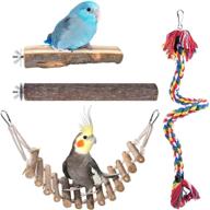 🐦 natural wood perch set for birds – erkoon 4pack accessories: swing, ladder, stand & rope – perfect for parrot parakeets, cockatiels, conures & more! logo