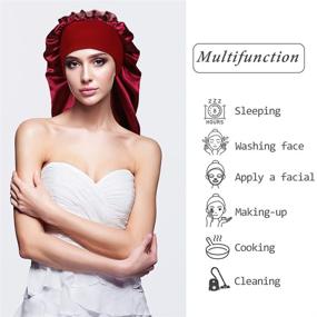 img 1 attached to Premium Satin Sleep Cap Set for Long Hair and Dreadlock - 2 Solid Color & 2 Floral Pattern Bonnets for Women