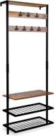 🐆 rustic brown leopard hall tree: wall-mounted narrow entryway coat rack with shoe racks and storage shelf logo