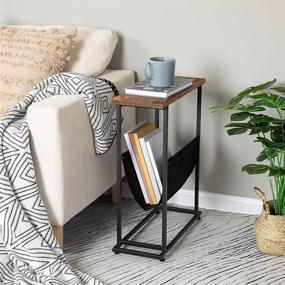 img 1 attached to HOOBRO BF81BZ01: Industrial Slim Nightstand with Magazine Holder Sling, Wood Look Accent Table for Small Spaces - Rustic Brown and Black