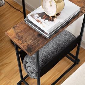 img 2 attached to HOOBRO BF81BZ01: Industrial Slim Nightstand with Magazine Holder Sling, Wood Look Accent Table for Small Spaces - Rustic Brown and Black