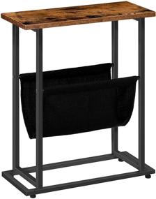 img 4 attached to HOOBRO BF81BZ01: Industrial Slim Nightstand with Magazine Holder Sling, Wood Look Accent Table for Small Spaces - Rustic Brown and Black