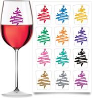 🎄 christmas tree wine glass decals: festive static cling markers (set of 12) logo