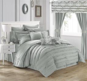 img 4 attached to Chic Home Hailee 24 Piece King Comforter Set - Complete Bed in a Bag with Pleated Ruffles, Reversible Print, Sheet Set &amp; Window Treatment - Silver