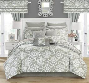 img 3 attached to Chic Home Hailee 24 Piece King Comforter Set - Complete Bed in a Bag with Pleated Ruffles, Reversible Print, Sheet Set &amp; Window Treatment - Silver