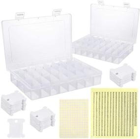 img 4 attached to 📦 Caydo 24 Grids Plastic Embroidery Floss Cross Stitch Organizer Box Full Set with 150 Bobbins, 552 Stickers