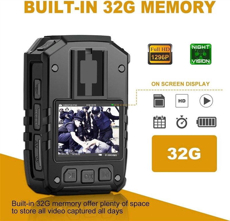 1512P HD Police Body Camera,32G Memory Portable Body Camera,Waterproof Body-Worn Camera with 2 Inch Display,Night Vision,GPS for Law Enforcement Recorder,Security Guards,Personal Use