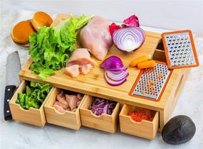 img 2 attached to 🔪 Ecozoi XL Bamboo Cutting Board & Drawer Organizer Trays Set - Kitchen Chopping Board, Butcher Block, Ergonomic Storage, 2 Bonus Shredders