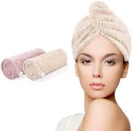 👩 ceephouge microfiber hair towel wrap for women, 2 pack - quick dry hair drying towels, anti-frizz & super absorbent hair turban towel set (pink+beige) logo