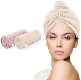 img 4 attached to 👩 Ceephouge Microfiber Hair Towel Wrap for Women, 2 Pack - Quick Dry Hair Drying Towels, Anti-Frizz & Super Absorbent Hair Turban Towel Set (Pink+Beige)