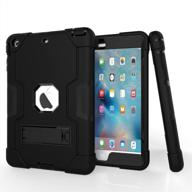 📱 rugged kickstand series ipad mini case - shockproof heavy duty hybrid three layer armor defender cover for ipad mini 1/2/3 - black logo